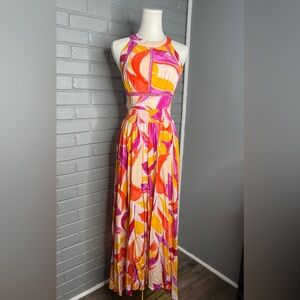Abel The Label Australia Long Dress Summer Purple Print -Tropical Size Small